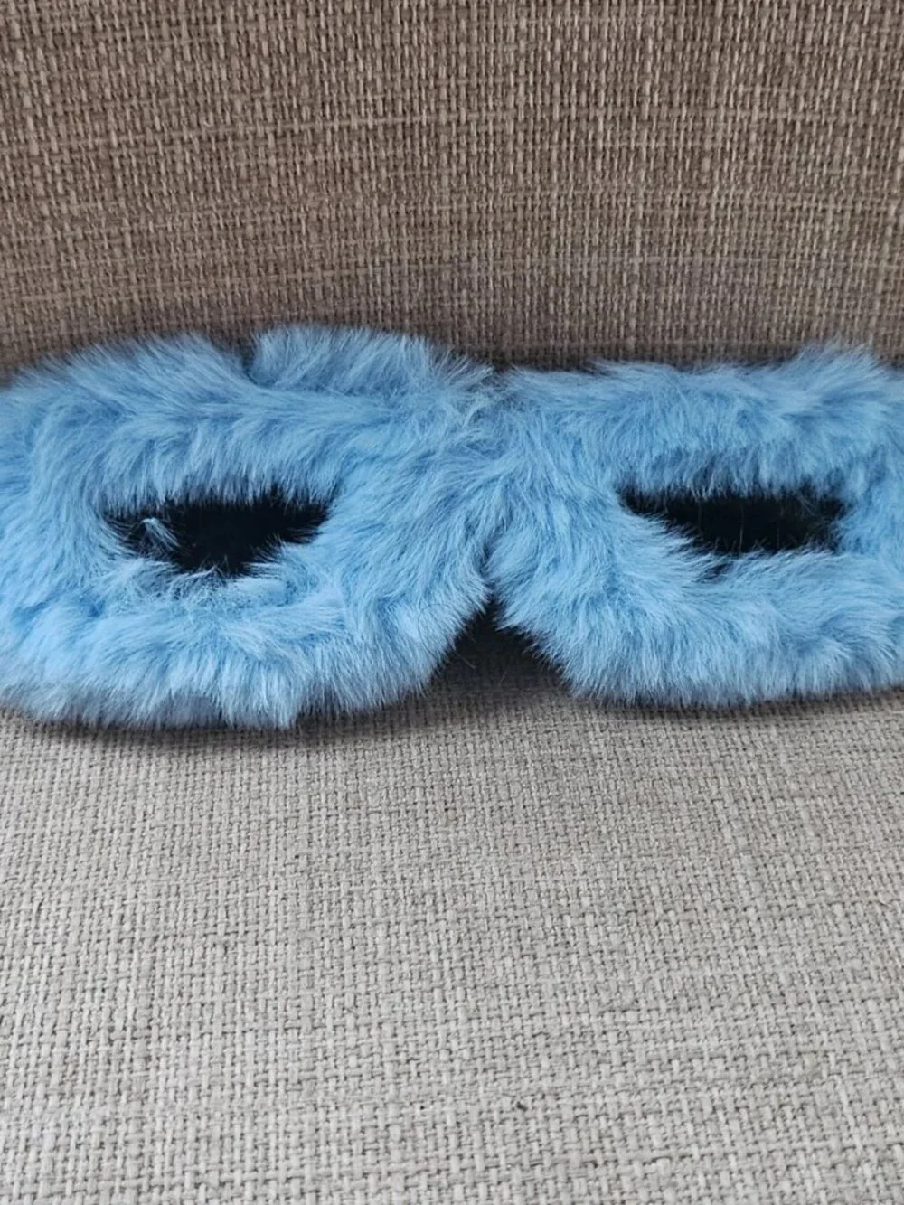 Women Sunglasses Blue Fuzzy Faux Furry Plush Gold Tone Temple Funky Eyewear